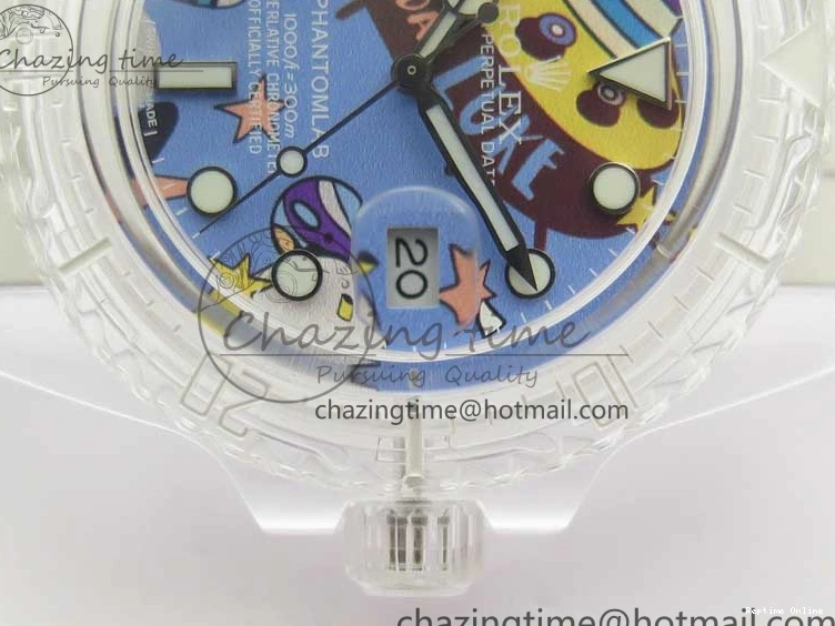 0518 Affordable Submariner Phantomlab Transparent KZF Best Edition Blue Space Dial on White Rubber Strap VR 2566
